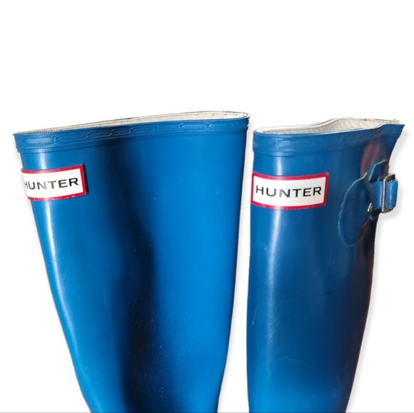 Size 8 Hunter Rain Boots Glossy Nimbus Blue Rubber Boots - Picture 4 of 13